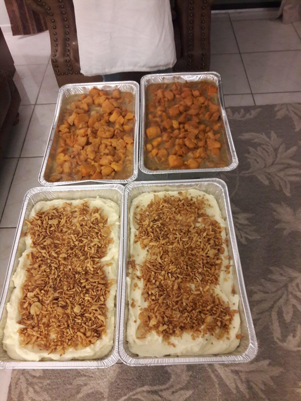 4 trays mashed potatoes and sweet potatoes